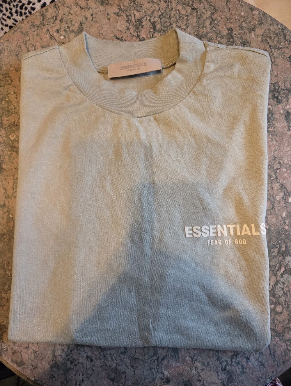 Essentials Crewneck T-Shirt in Sage Green with White Logo Men's Small